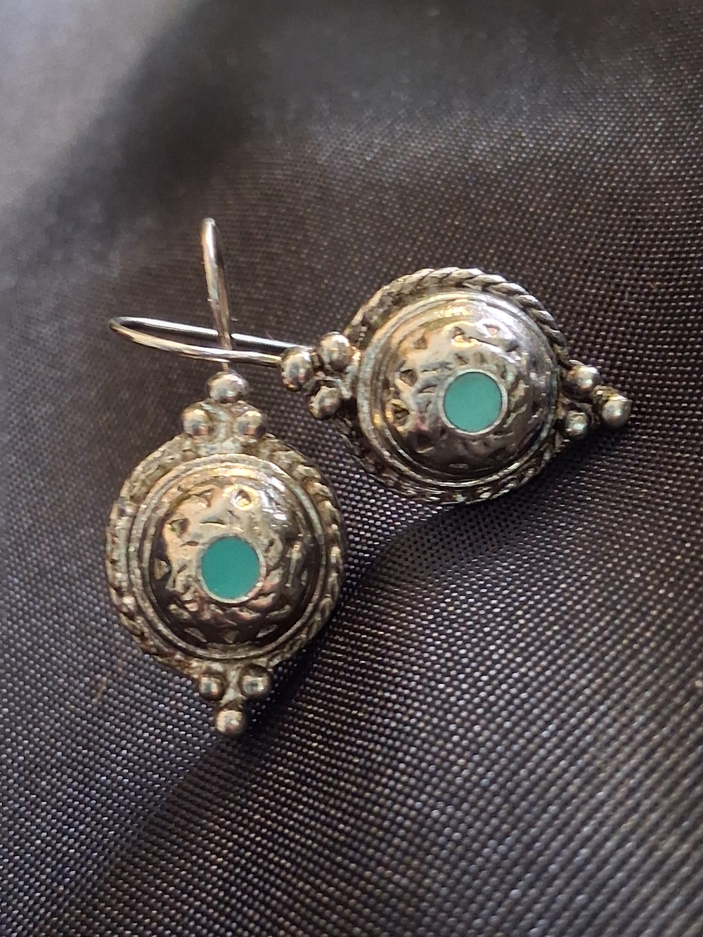 Vintage Silver Drop Earrings with Turquoise Accent - Women Jewelry